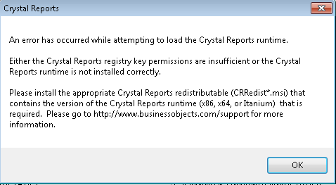 sap crystal reports runtime engine 64 bit error 1935